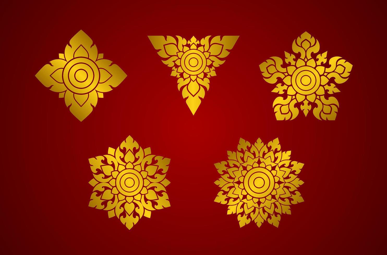 Thai Art Element Pattern Set Gold And Red vector