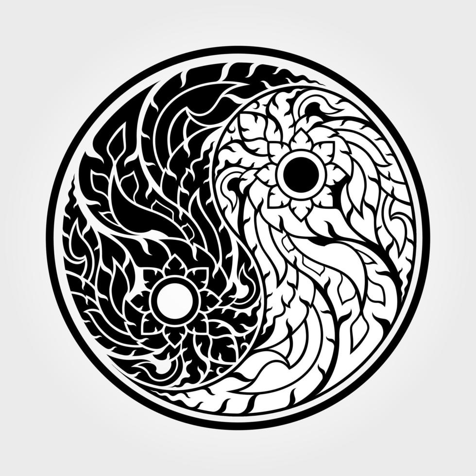 patrones de yin y yang de arte tailandés - vector