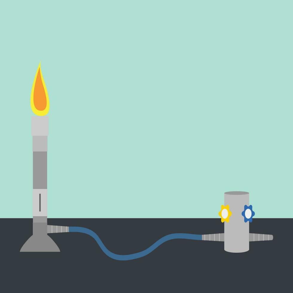 Bunsen burner hooked up to gas nozzle vector