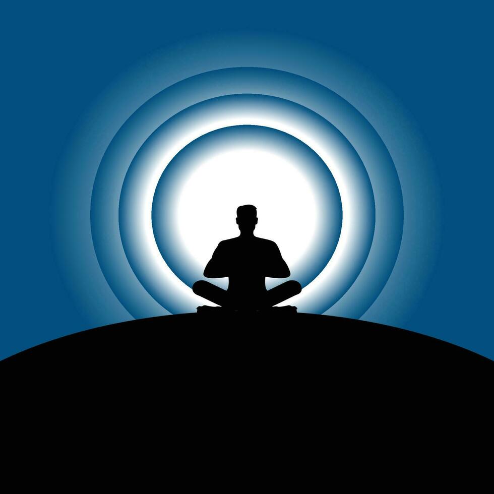 Man meditating with moon horizon vector