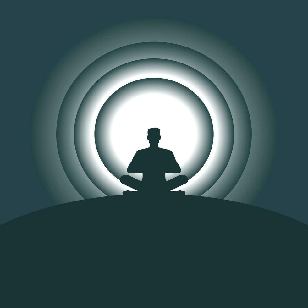 Man meditating with moon horizon vector