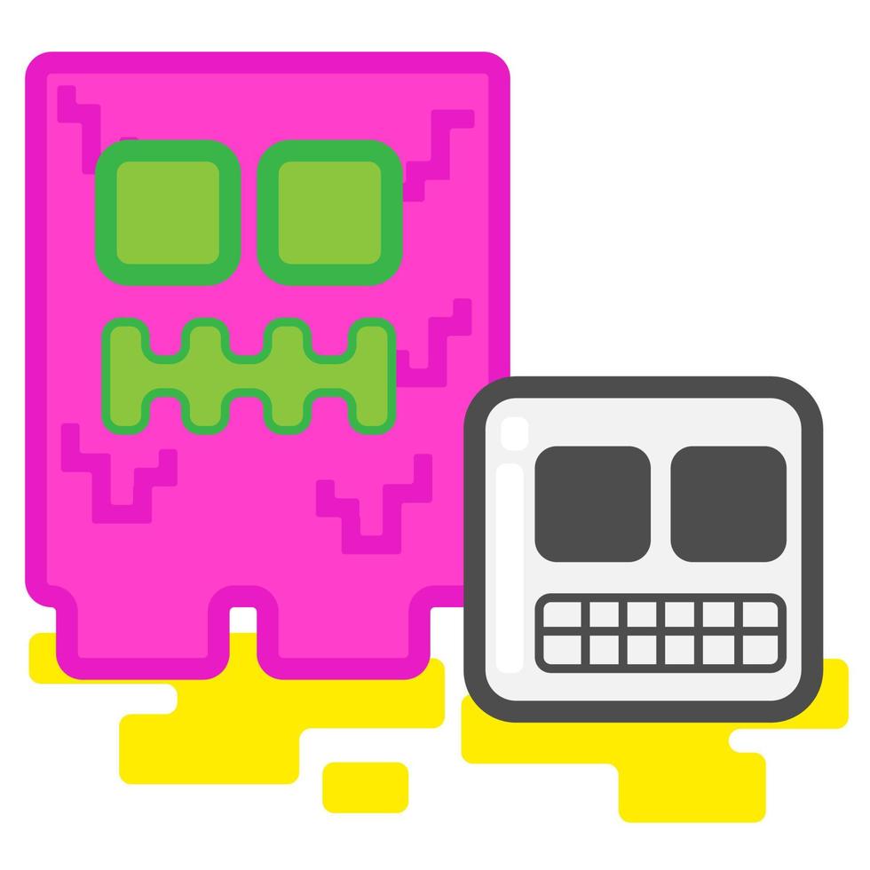 Cute melted purple monster and cube skullhead vector