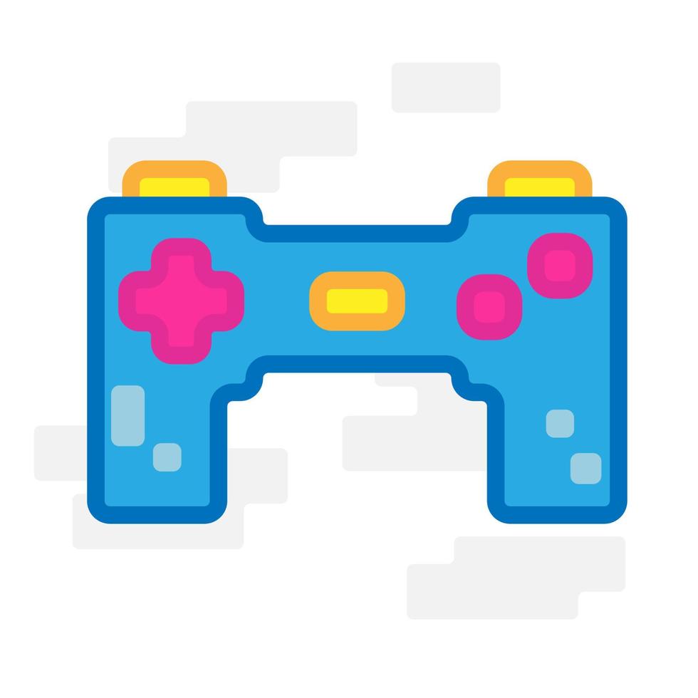 lindo gamepad de joystick azul cuadrado con botones coloridos dibujos animados de diseño plano para camisa, póster, tarjeta de regalo, portada o logotipo vector