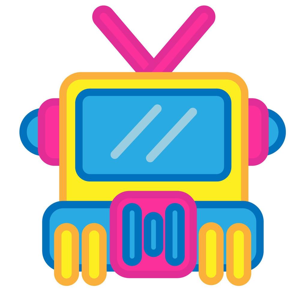 lindo robot cuadrado de televisión o televisión con caricatura de diseño plano de máscara para camisa, afiche, tarjeta de regalo, portada o logotipo vector