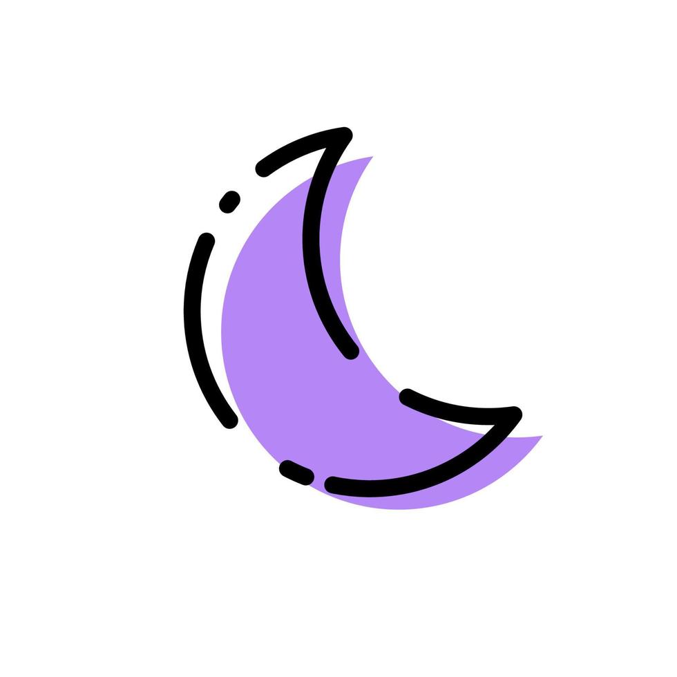 Cute Purple Crescent moon for Dark Mode Icon Flat Design For App Label Vector Illustration