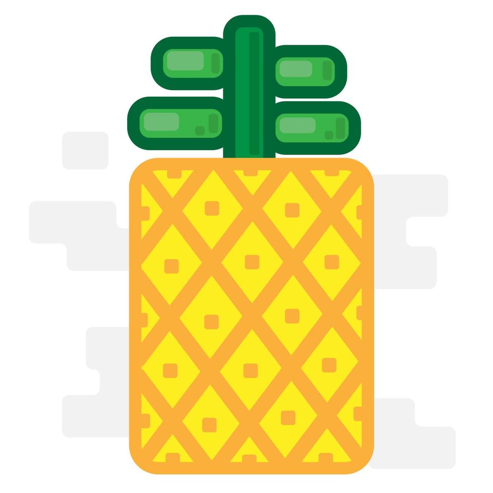 linda caricatura de diseño plano de fruta de piña amarilla fresca brillante cuadrada para camisa, póster, tarjeta de regalo, portada o logotipo vector