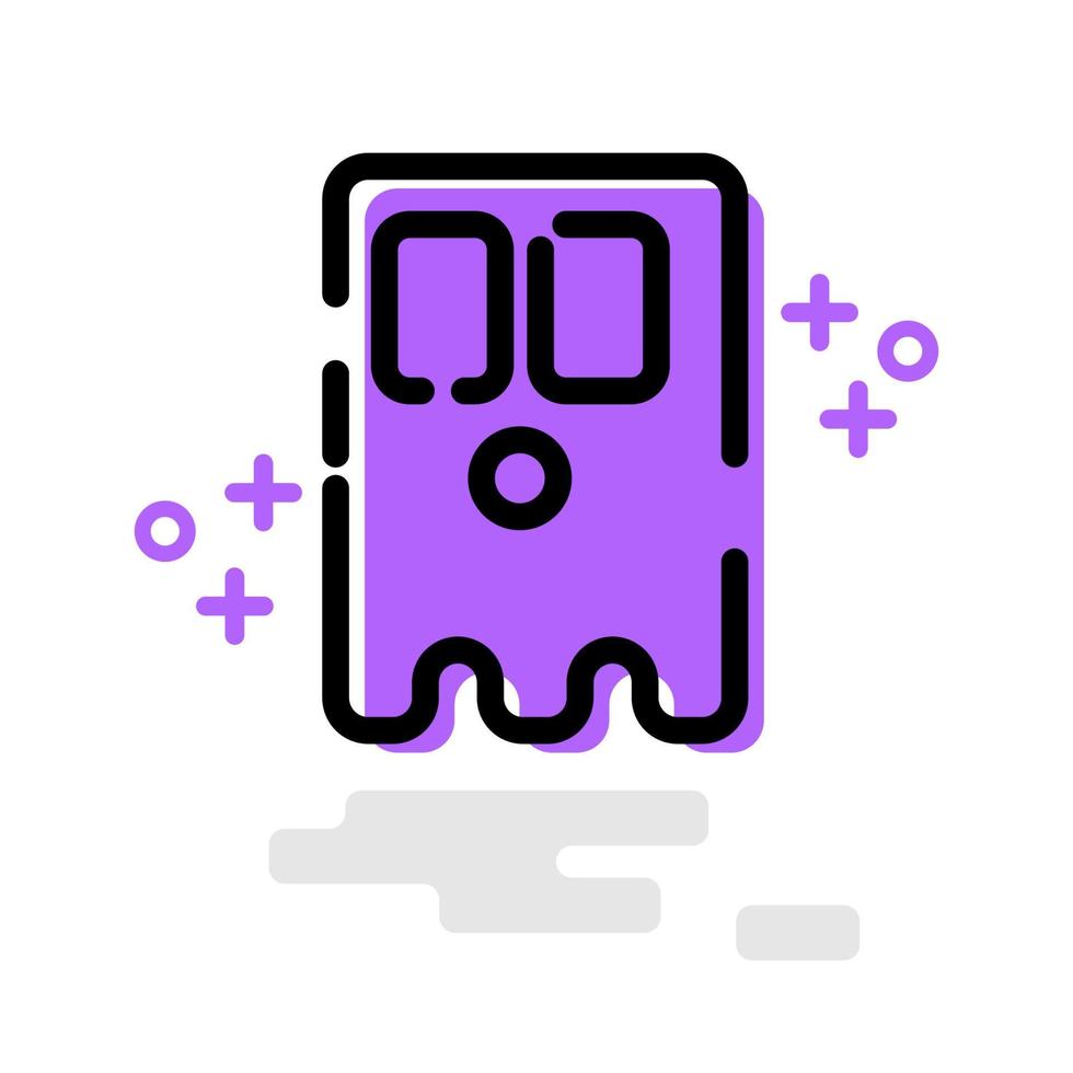 Cute Square Purple Spooky Ghost Flat Design Cartoon for Shirt, Poster, Gift Card, Cover or Logo vector