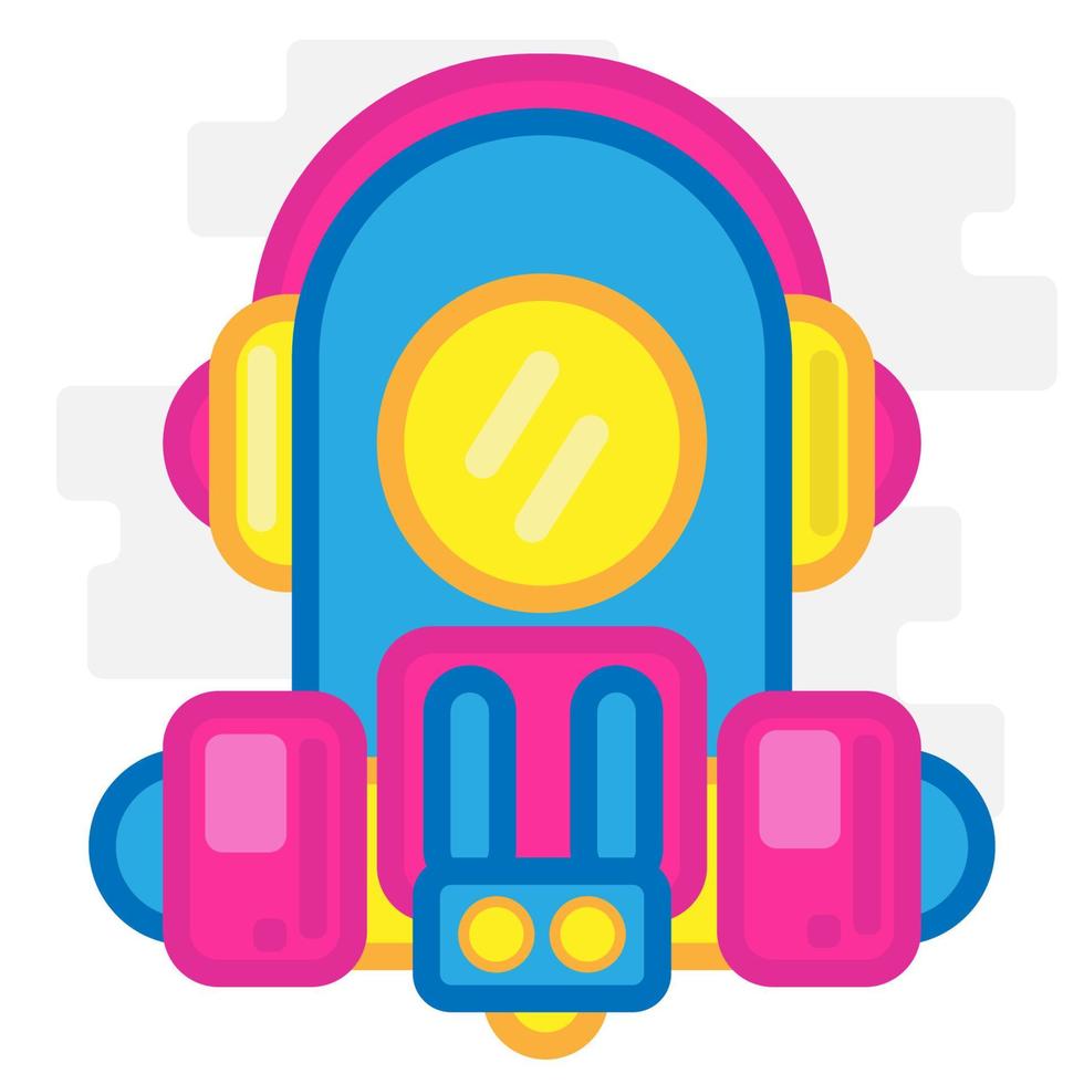 Cute Square Cyclops Robot With Headset and Mask Flat Design Cartoon for Shirt, Poster, Gift Card, Cover or Logo vector