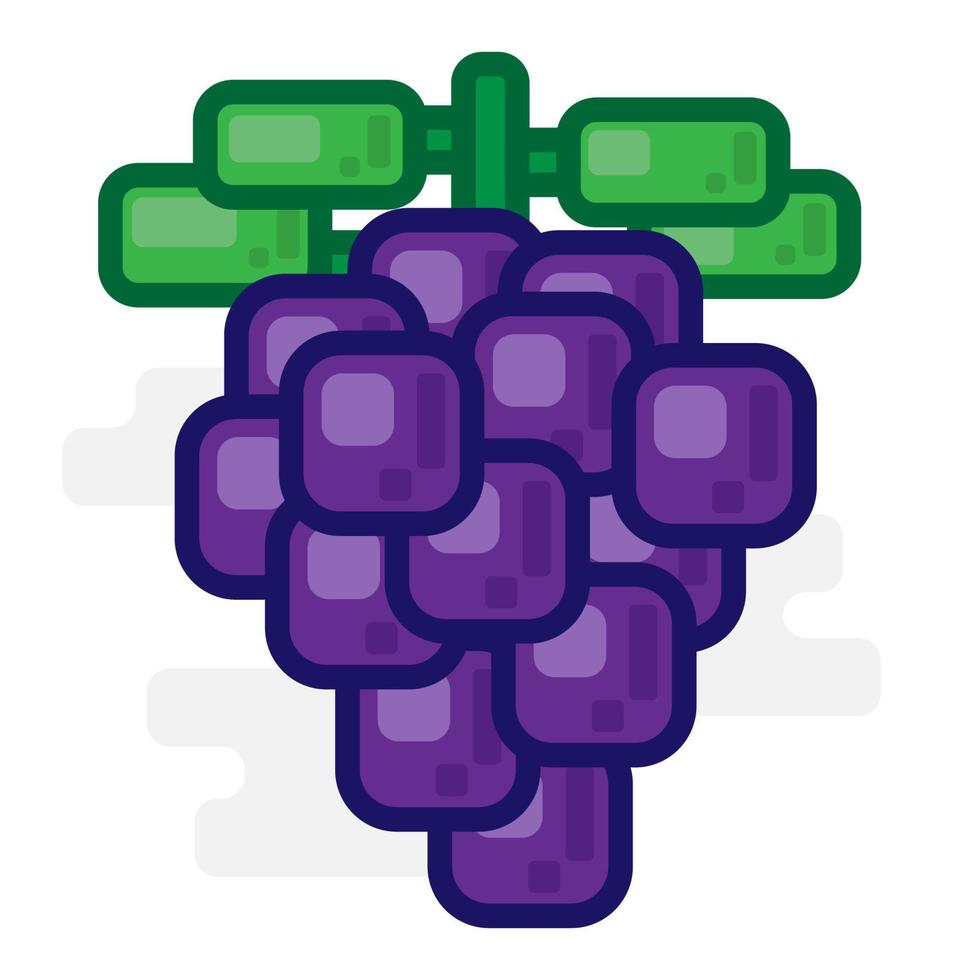 dibujos animados de diseño plano de fruta de uvas moradas brillantes cuadradas lindas para camisa, póster, tarjeta de regalo, portada o logotipo vector