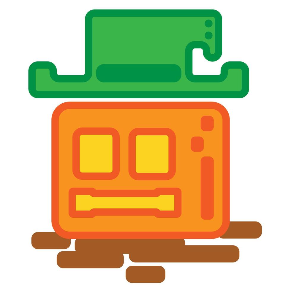 Cute Square Halloween Pumpkin Face With Green Hat Flat Design Cartoon for Shirt, Poster, Gift Card, Cover or Logo vector