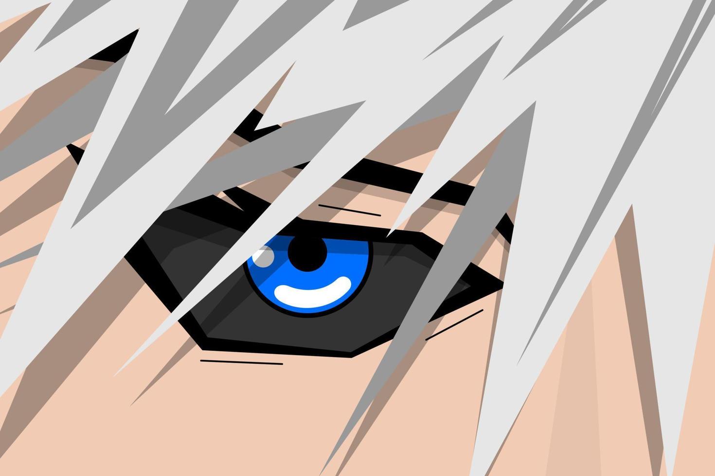 cara de niño bonito de anime con ojos azules y cabello gris. concepto de fondo de arte de héroe de manga. ilustración vectorial de aspecto de dibujos animados eps vector