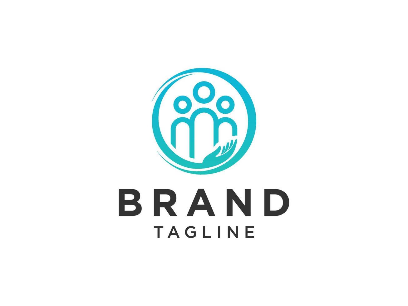 Abstract People Care Logo. Human Icon with Circular Two Hands Symbol. Flat Vector Logo Design Template Element.