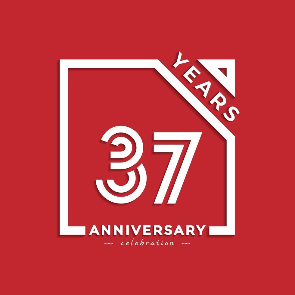 37 Year Anniversary Celebration Logotype Style Design with Linked Number in Square Isolated on Red Background. Happy Anniversary Greeting Celebrates Event Design Illustration vector