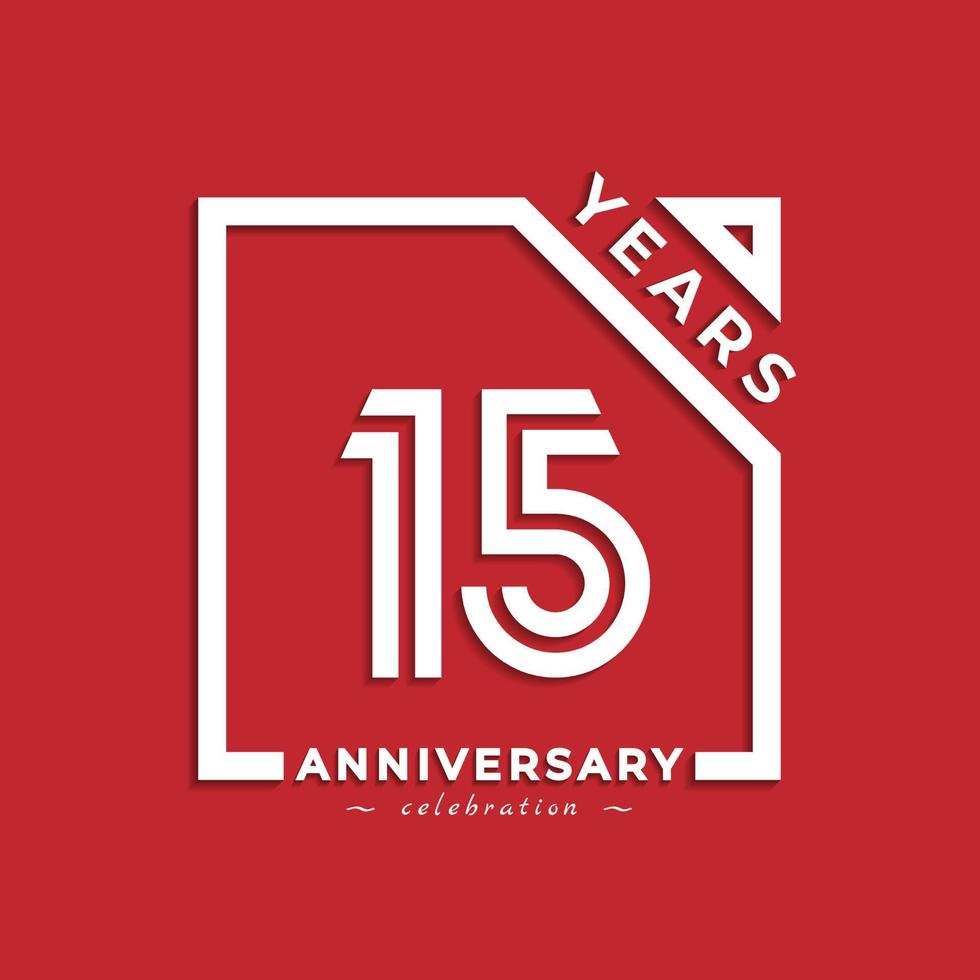 15 Year Anniversary Celebration Logotype Style Design with Linked Number in Square Isolated on Red Background. Happy Anniversary Greeting Celebrates Event Design Illustration vector