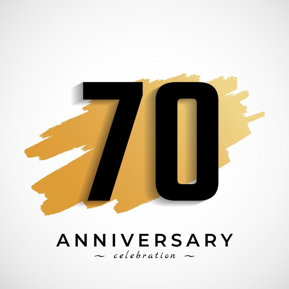 70 Year Anniversary Celebration with Gold Brush Symbol. Happy Anniversary Greeting Celebrates Event Isolated on White Background vector