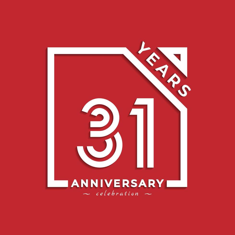 Diseño de estilo de logotipo de celebración de aniversario de 31 años con número vinculado en cuadrado aislado sobre fondo rojo. feliz aniversario saludo celebra evento diseño ilustración vector