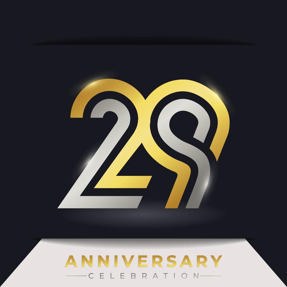 Celebración del aniversario de 29 años con varias líneas vinculadas de color dorado y plateado para eventos de celebración, bodas, tarjetas de felicitación e invitaciones aisladas en un fondo oscuro vector