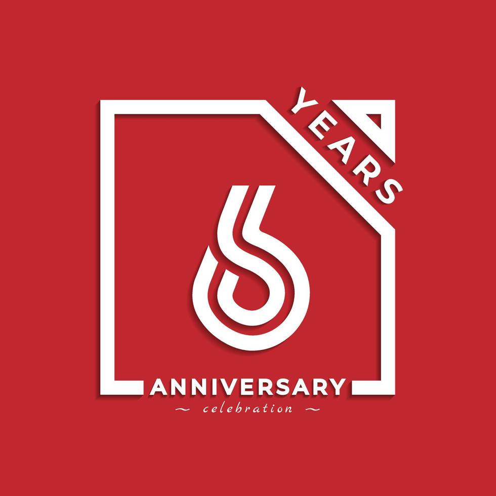 Diseño de estilo de logotipo de celebración de aniversario de 6 años con número vinculado en cuadrado aislado sobre fondo rojo. feliz aniversario saludo celebra evento diseño ilustración vector