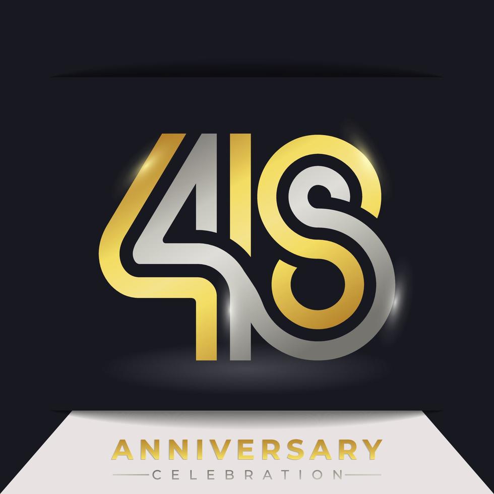 48 Year Anniversary Celebration with Linked Multiple Line Golden and Silver Color for Celebration Event, Wedding, Greeting card, and Invitation Isolated on Dark Background vector