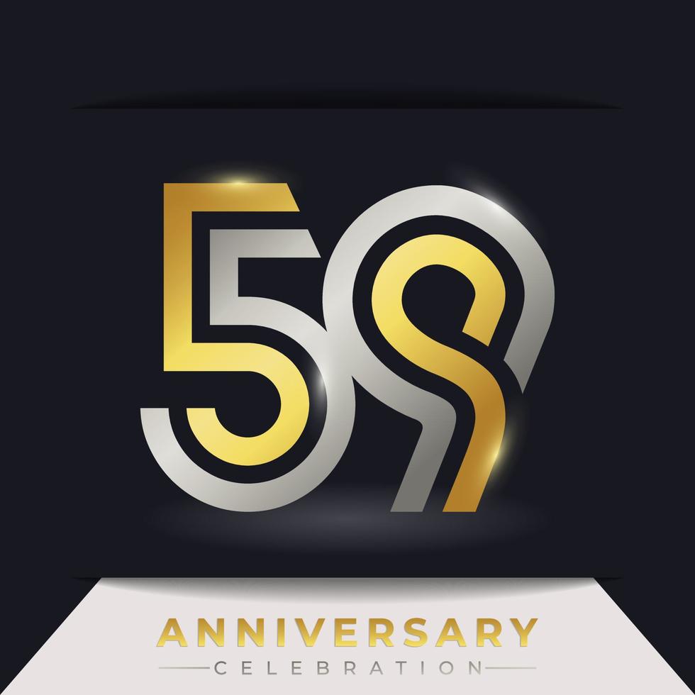 59 Year Anniversary Celebration with Linked Multiple Line Golden and Silver Color for Celebration Event, Wedding, Greeting card, and Invitation Isolated on Dark Background vector