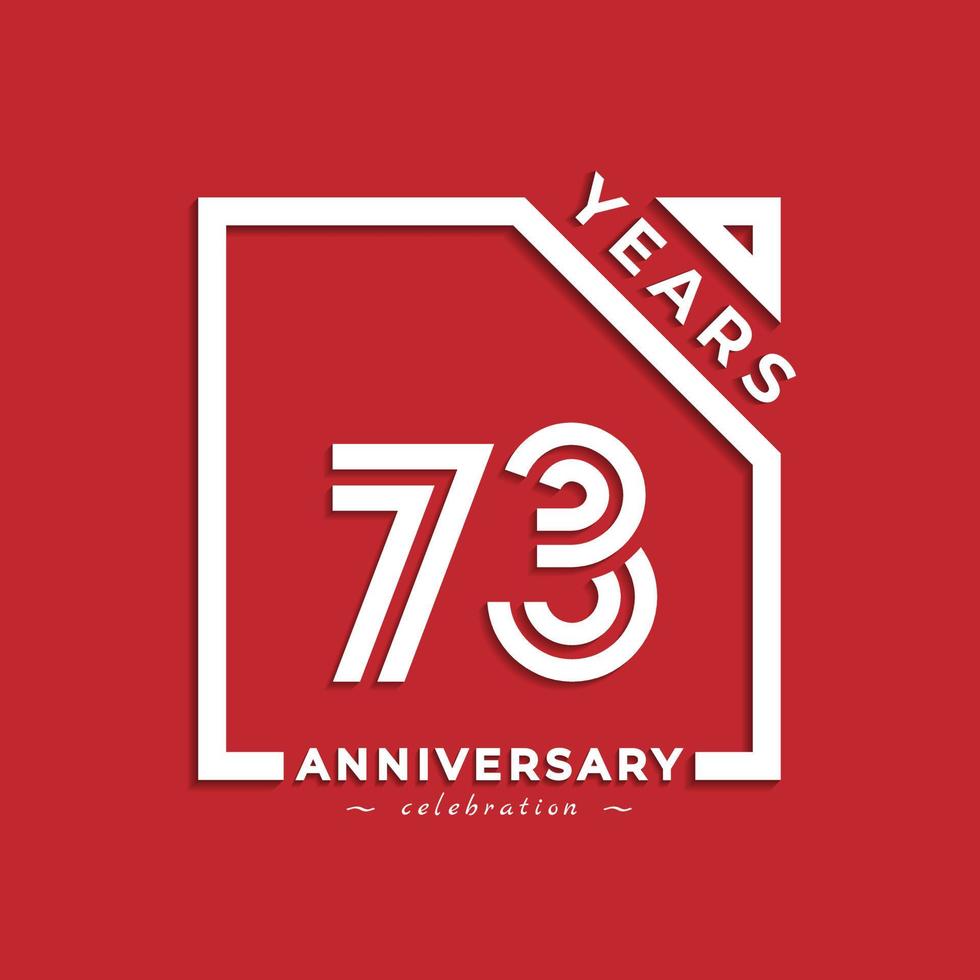 Diseño de estilo de logotipo de celebración de aniversario de 73 años con número vinculado en cuadrado aislado sobre fondo rojo. feliz aniversario saludo celebra evento diseño ilustración vector