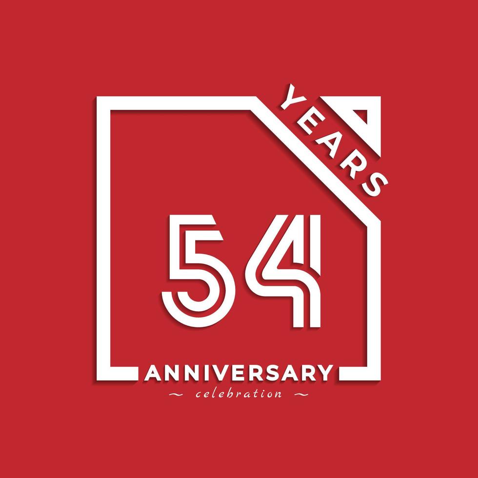 Diseño de estilo de logotipo de celebración de aniversario de 54 años con número vinculado en cuadrado aislado sobre fondo rojo. feliz aniversario saludo celebra evento diseño ilustración vector