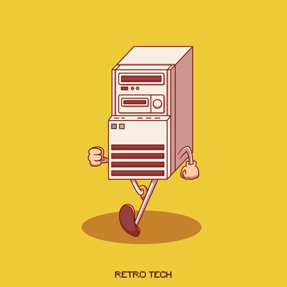 mascota de ilustración de computadora retro caminando vector