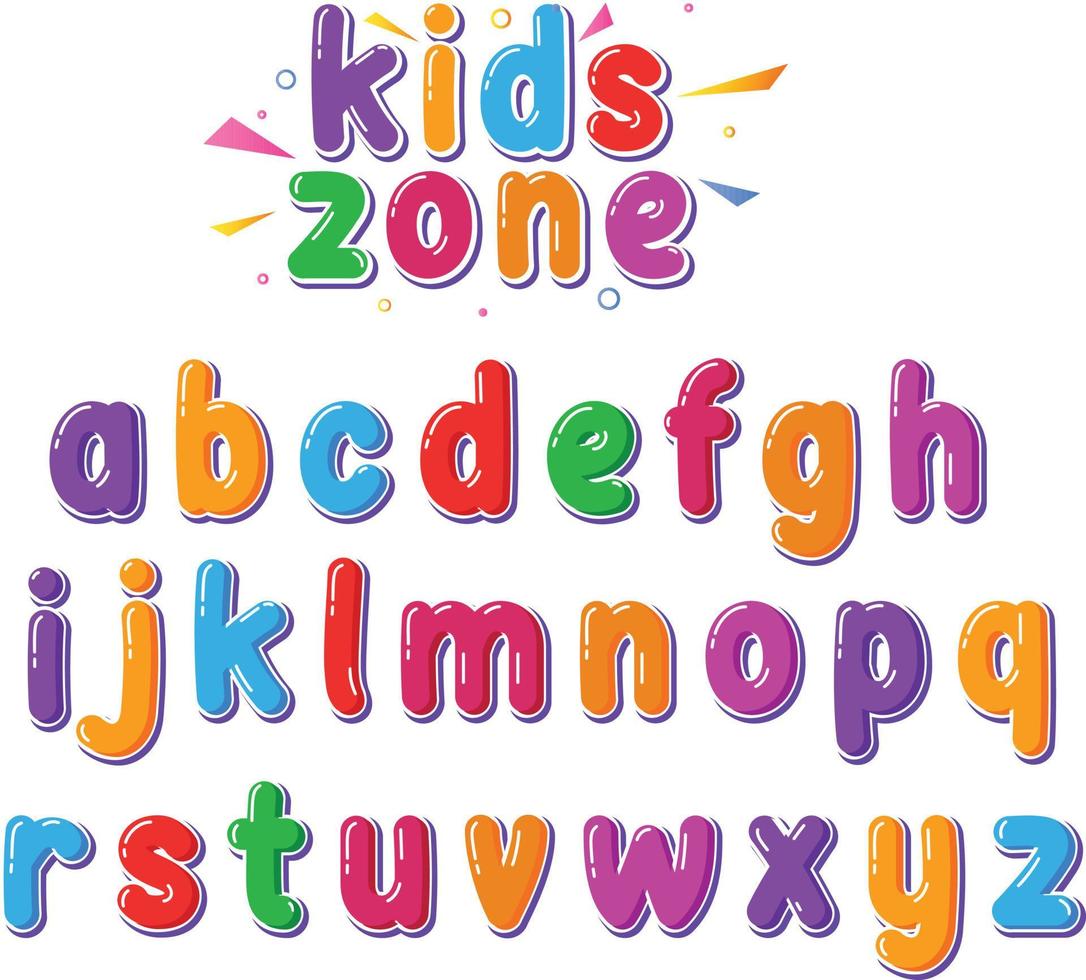 kids zone colourful fonts alphabets small vector