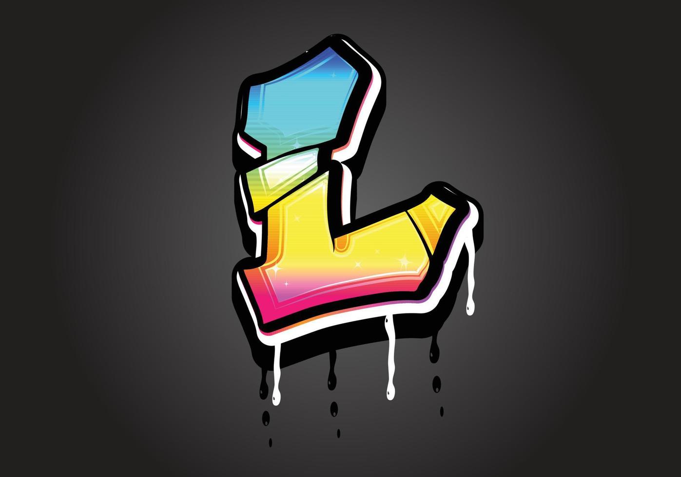 L letter 3D Graffiti Dripping  alphabet font vector