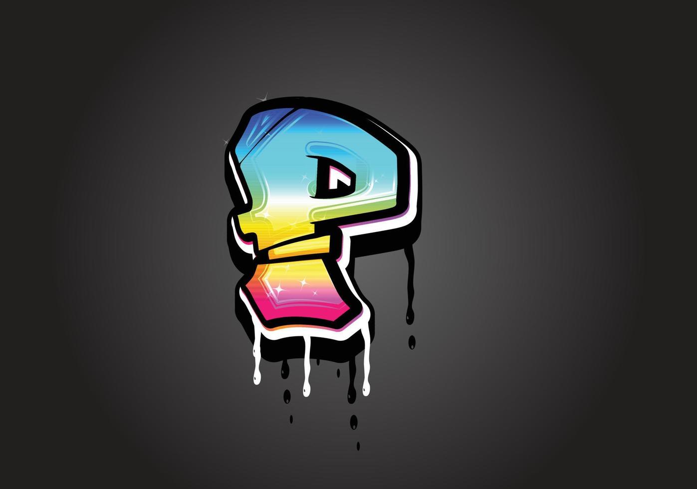 P letter 3D Graffiti Dripping  alphabet font vector