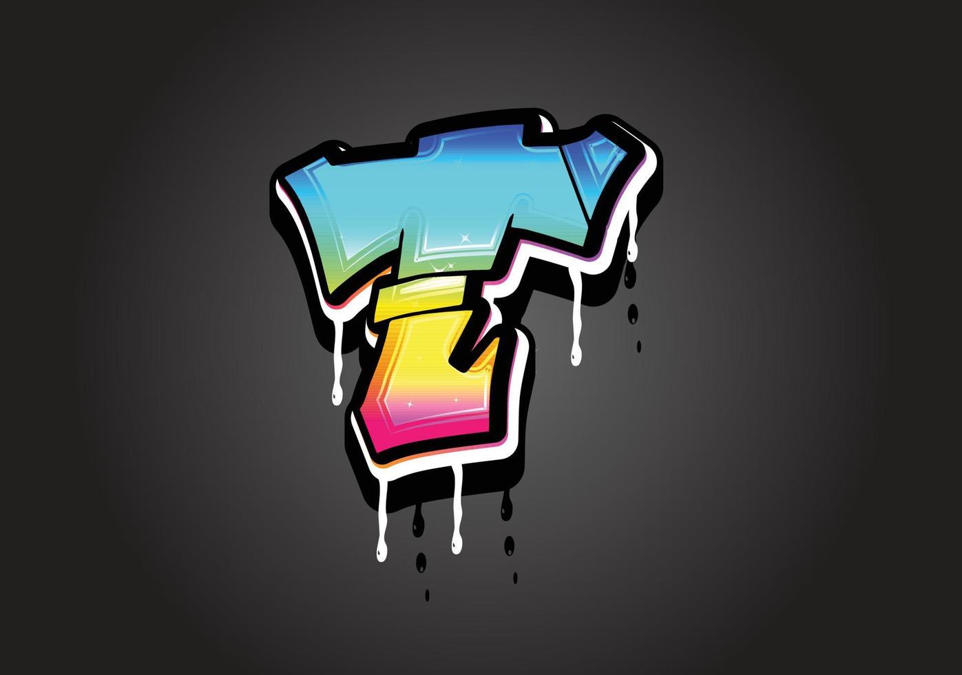 T letter 3D Graffiti Dripping  alphabet font vector