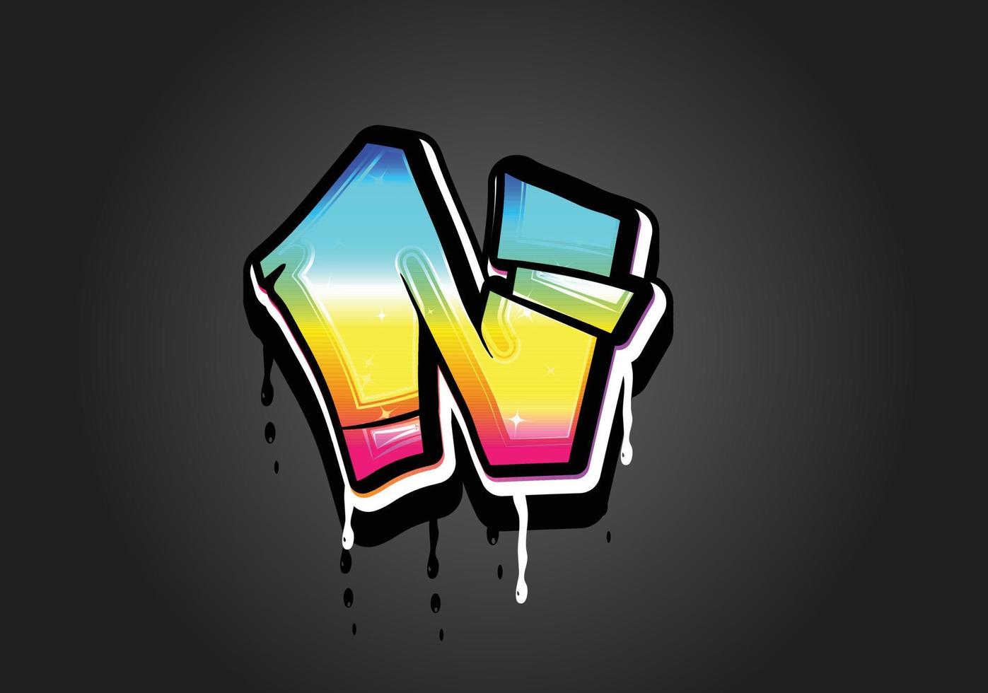 N letter 3D Graffiti Dripping  alphabet font vector