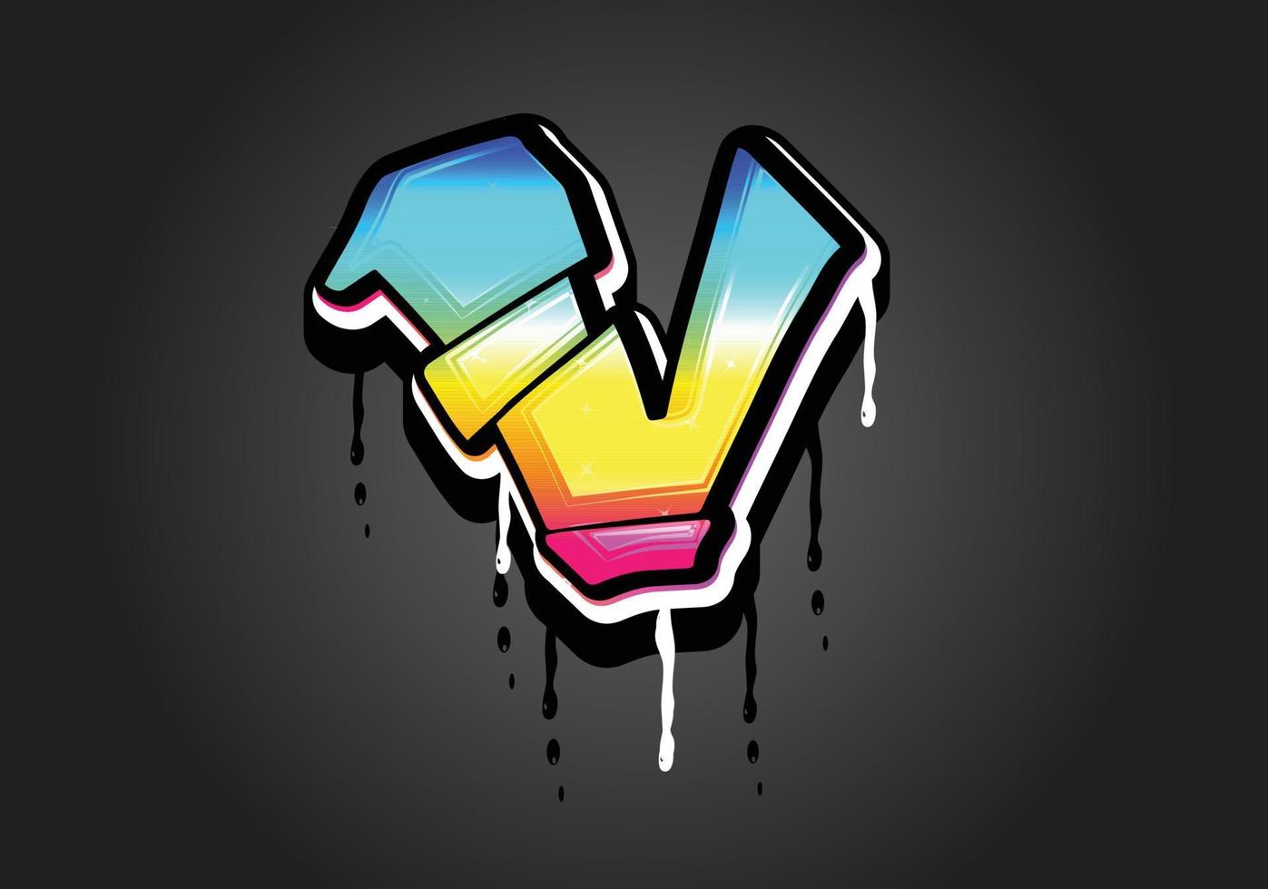 V letter 3D Graffiti Dripping  alphabet font vector