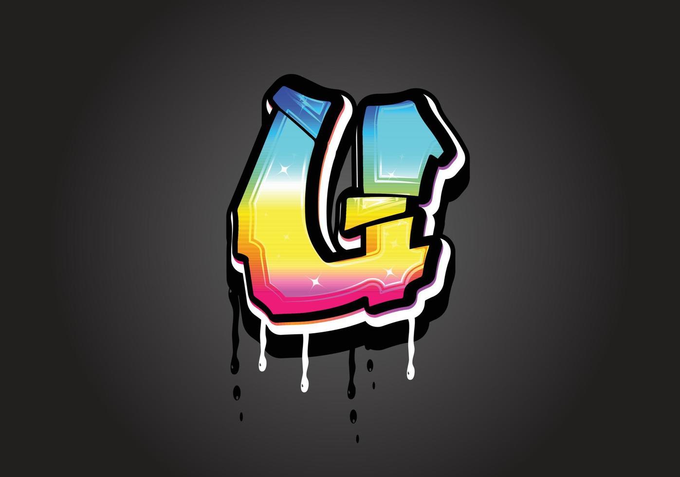 U letter 3D Graffiti Dripping  alphabet font vector