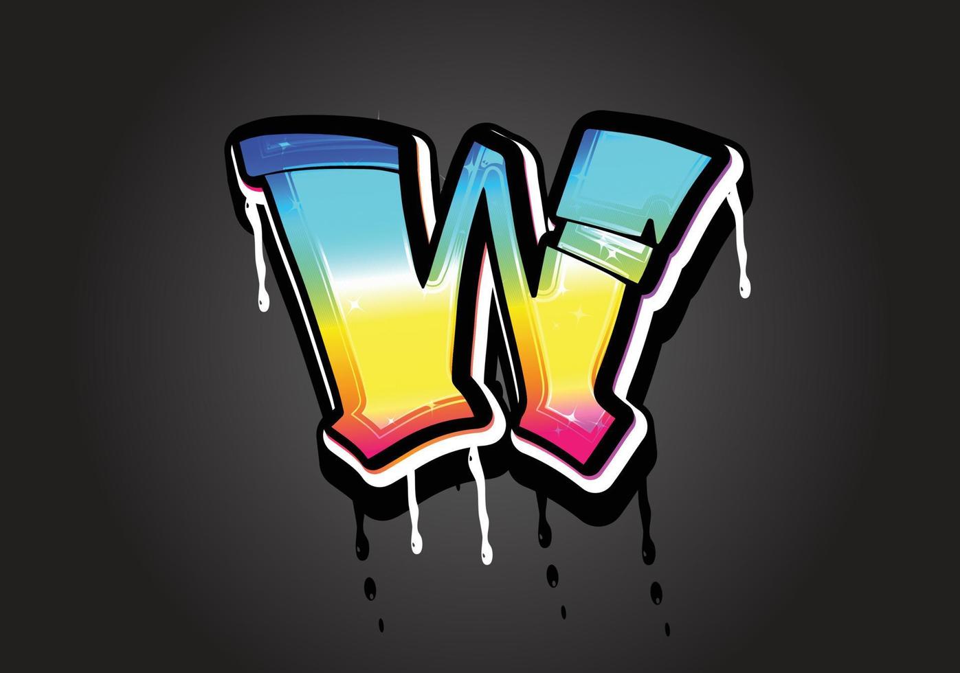 w letra 3d graffiti goteo alfabeto fuente vector