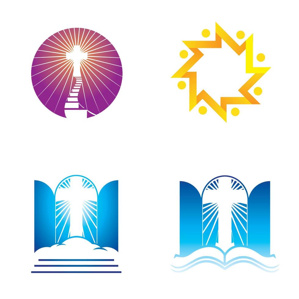 logotipo de iglesia, religión y fe o conjunto de iconos para elementos de diseño, logotipo, impresión de camiseta o cualquier otro propósito. vector
