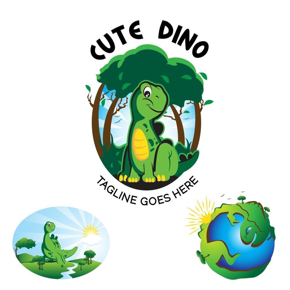 Cute Dinosaur theme logo set and  illustration. vector
