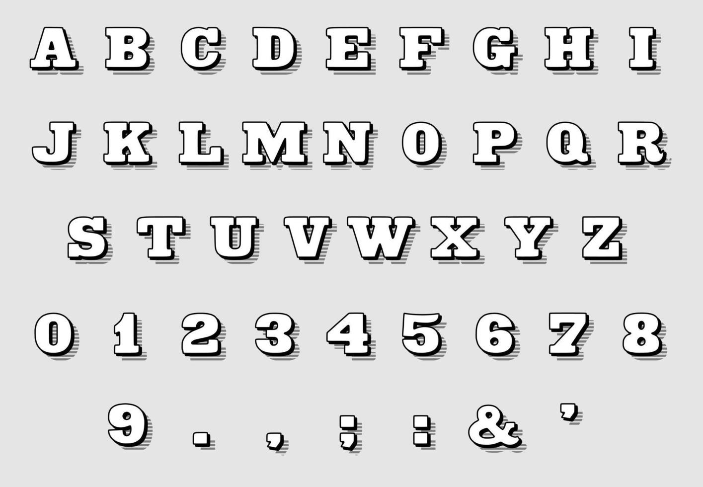 Retro grey font effect. Set of capital letters and numbers. Vector illustration font.