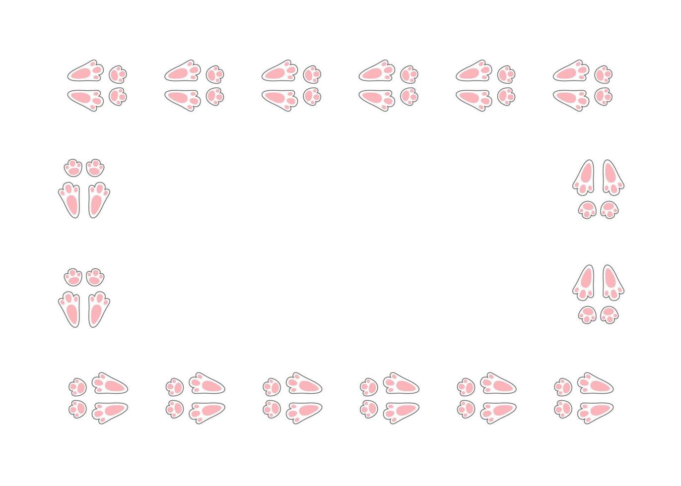 Rabbit or hare footprint trail. Easter bunny foot prints. Rabbit paw steps. Hare steps track on snow. Blank rectangle frame template. Vector illustration isolated on white background in flat style