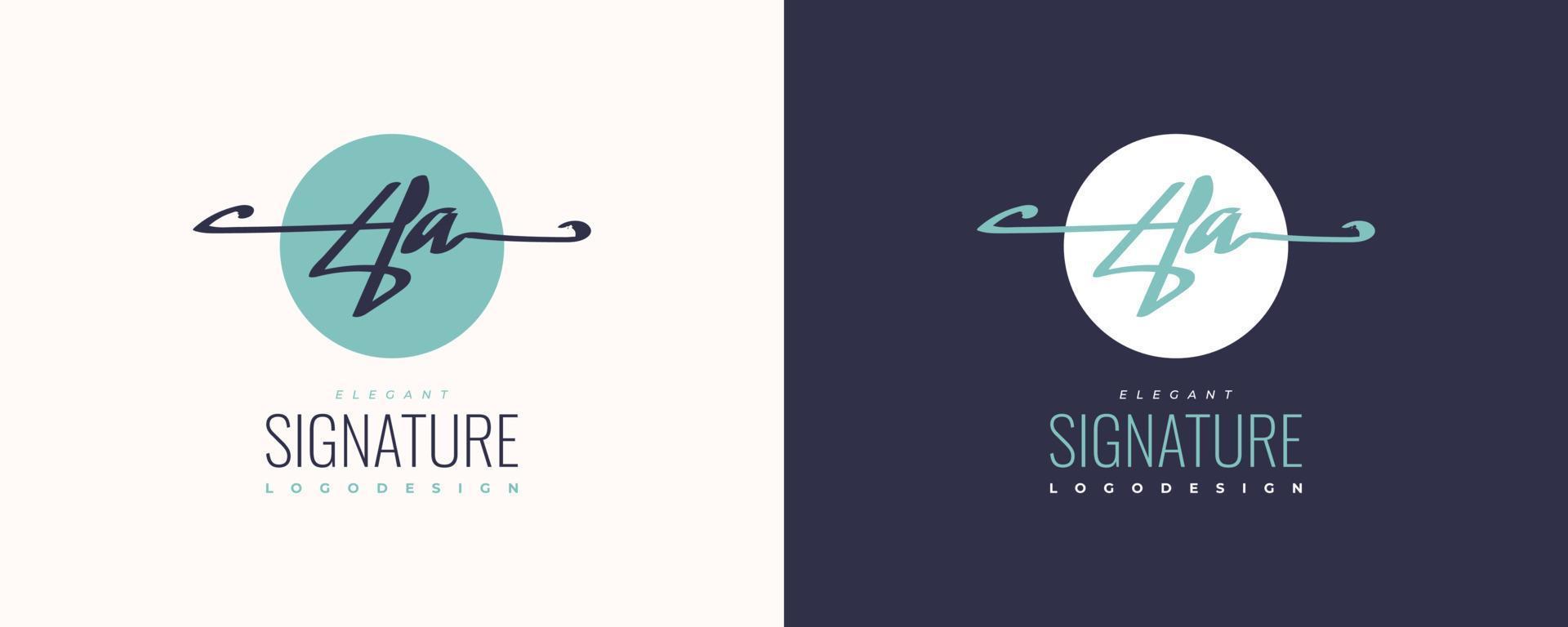 Initial H and A Logo Design in Elegant and Minimalist Handwriting Style. HA Signature Logo for Business Identity vector