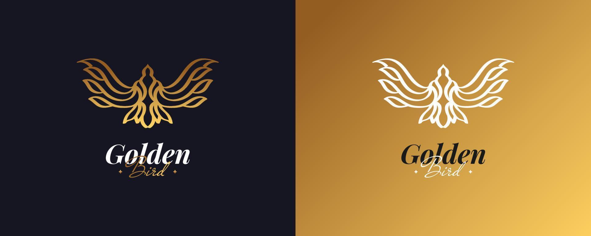 diseño de logotipo de pájaro dorado de lujo con estilo de línea vector