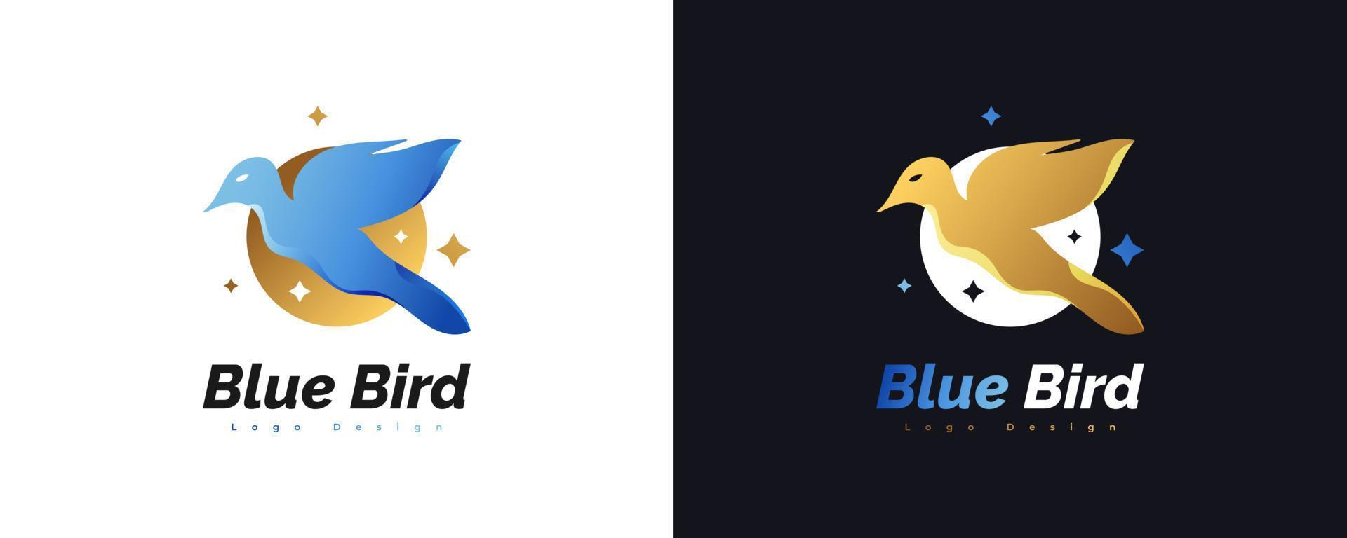 logotipo de pájaro en elegante degradado azul y dorado. logotipo o icono de pájaro de lujo vector