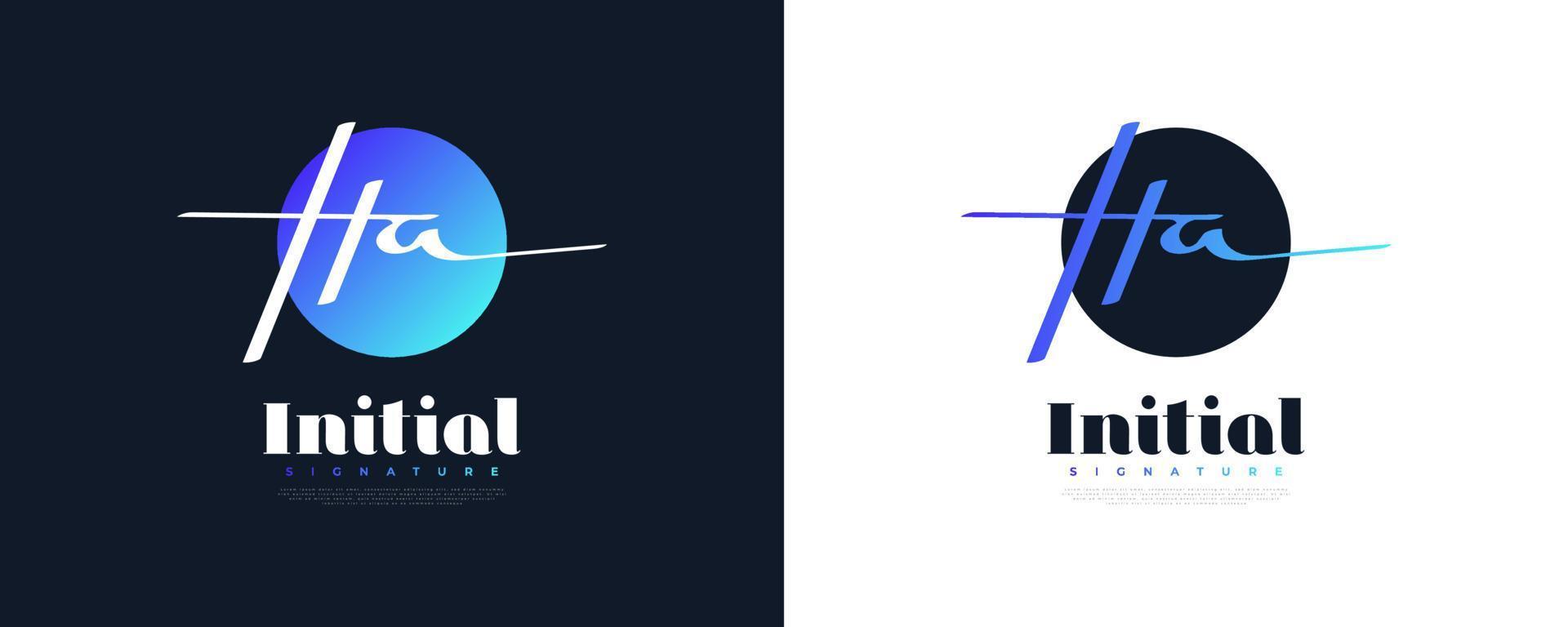 Initial H and A Logo Design with Minimalist Handwriting Style and Blue Gradient. HA Signature Logo for Business Identity vector