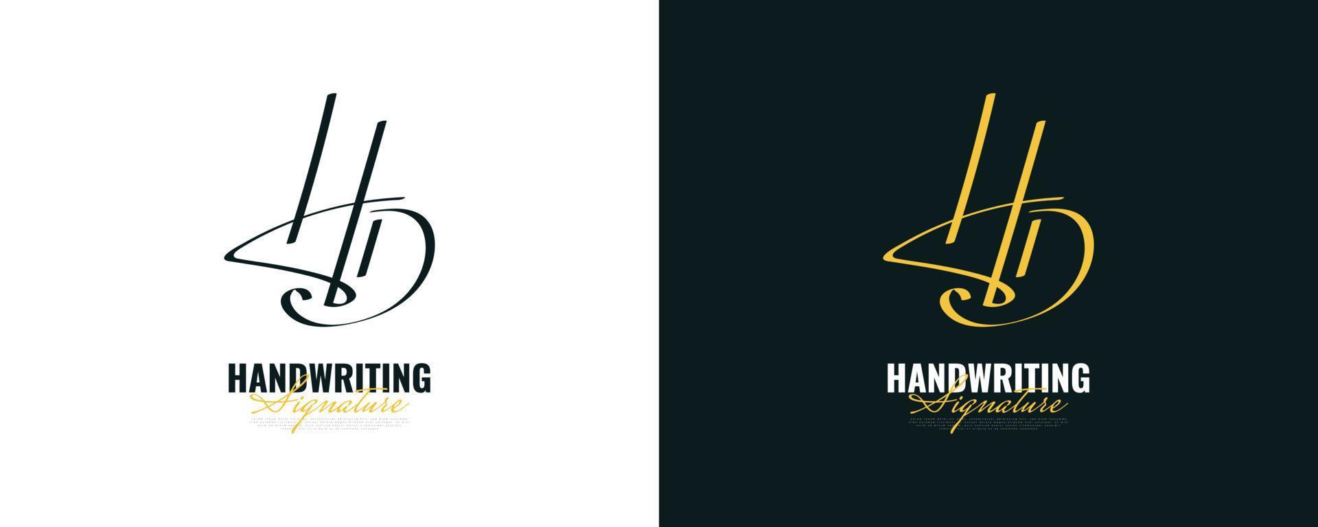 Initial H and D Logo Design with Elegant Handwriting Style. HD Signature Logo or Symbol vector