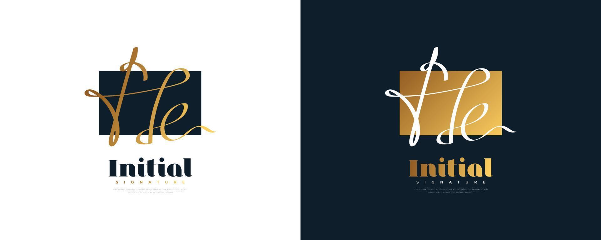H E Initial Signature Logo Design in Gold Handwriting Style. H and E Initial Logo or Symbol vector