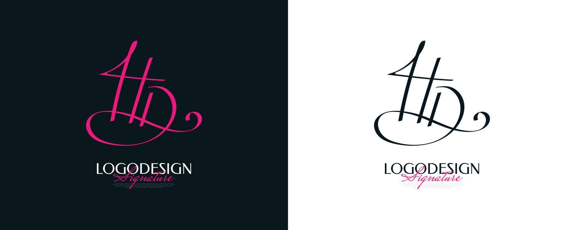 Initial H and D Logo Design with Elegant Handwriting Style. HD Signature Logo or Symbol vector