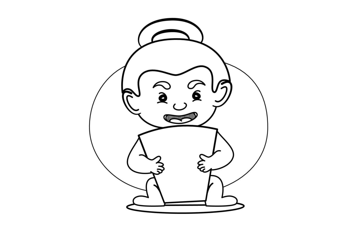 Illustration of a smiling face child standing holding a piece of paper vector