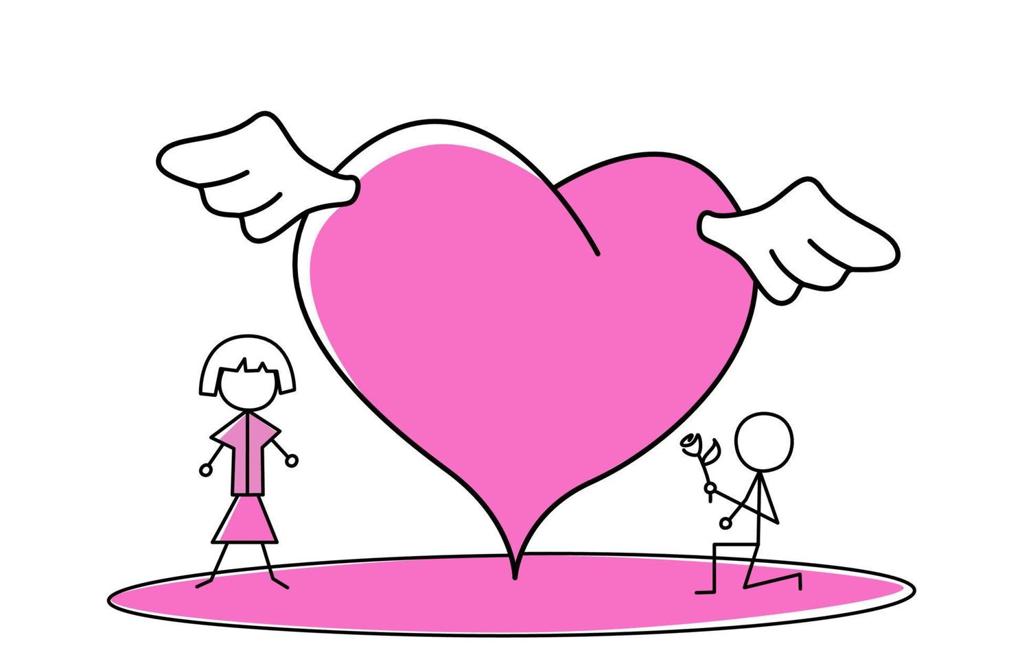 Vector illustration of two people with a heart with wings Happy valentine day