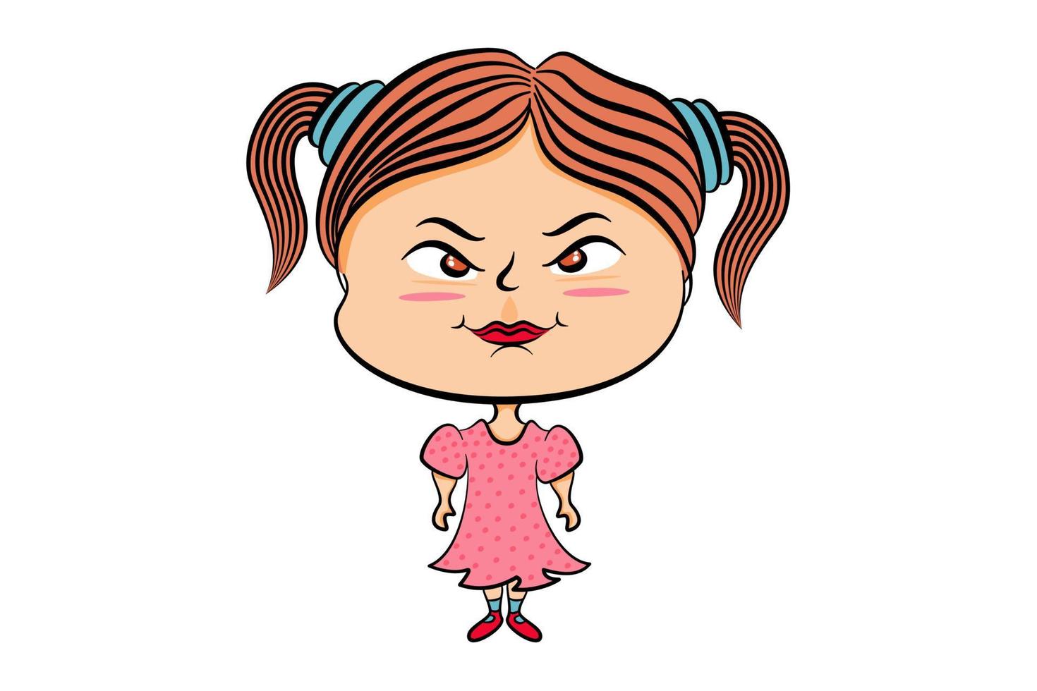ilustración de personaje de dibujos animados de una mujer atándose el pelo con un vestido rosa de lunares vector