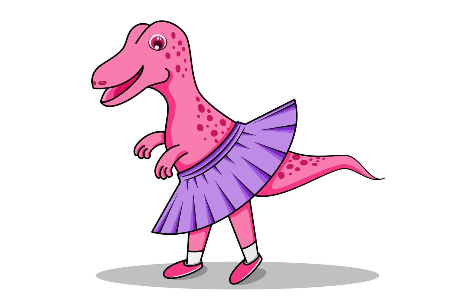 Pink dinosaur cartoon character on white isolated background vector